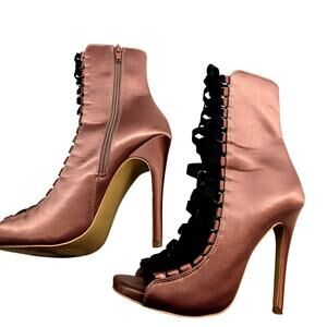 Steve Madden 7.5 Stilettos Women's Pink Ankle Boots Lace Up Shoes